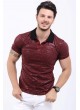 Kabartma Baskılı Polo Yaka Bordo T-Shirt