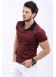 Kabartma Baskılı Polo Yaka Bordo T-Shirt