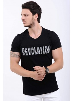 Kabartma Yazı Siyah T-Shirt