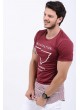 Etek Çizgi Baskılı Bordo T-Shirt