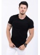 Üst File Detay Kabartma Baskı Siyah T-Shirt