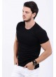 Üst File Detay Kabartma Baskı Siyah T-Shirt