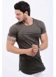 Etek Çizgi Baskılı Haki T-Shirt