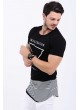 Etek Çizgi Baskılı Siyah T-Shirt