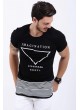 Etek Çizgi Baskılı Siyah T-Shirt