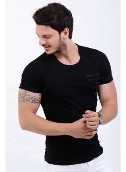 Cep Armalı Siyah T-Shirt