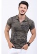 Siyah Desenli Polo Yaka Haki T-Shirt