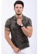 Siyah Desenli Polo Yaka Haki T-Shirt