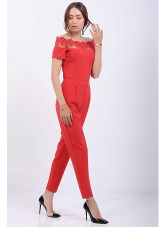 Dantel Kayık Yaka Narçiçeği Tulum