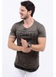 Stop Baskılı Etek Kesik Haki T-Shirt