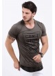 Stop Baskılı Etek Kesik Haki T-Shirt
