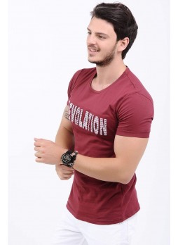 Kabartma Yazı Bordo T-Shirt