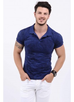 Siyah Desenl Polo Yaka Lacivert T-Shirt
