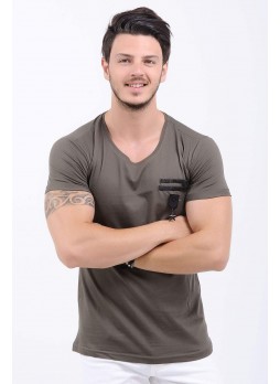 Cep Armalı Haki T-Shirt