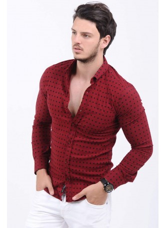 Piti Kare Desen Bordo Gömlek