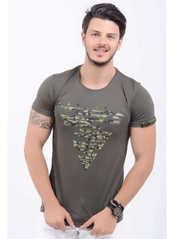 Kamuflaj Baskı Haki T-Shirt