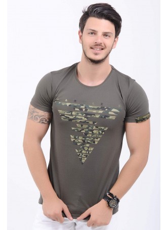 Kamuflaj Baskı Haki T-Shirt