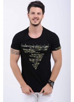 Kamuflaj Baskı Siyah T-Shirt