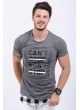 Stop Baskılı Etek Kesik Gri T-Shirt