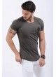 Cep Püskürtme Baskılı Haki T-Shirt