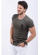Cep Püskürtme Baskılı Haki T-Shirt