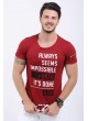 Baskı Desenli Omuz Cep Kırmızı T-Shirt