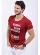 Baskı Desenli Omuz Cep Kırmızı T-Shirt
