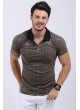 Kabartma Desenli Polo Yaka Haki T-Shirt