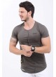 Cep Kesikli Armalı Haki T-Shirt
