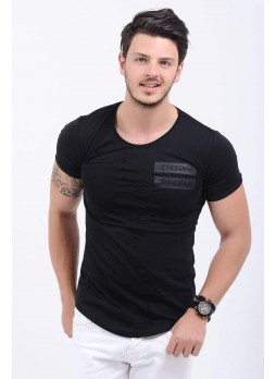 Freedom Baskı Kesikli Siyah T-Shirt