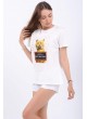 Cat Baskılı Beyaz T-Shirt