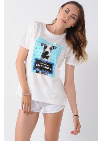 Dog Baskılı Beyaz T-Shirt