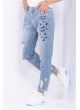 Kesikli Baskılı Açık Mavi Denim