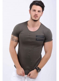 Freedom Baskı Kesikli Haki T-Shirt