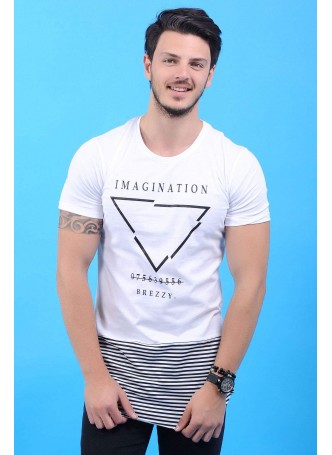 Etek Çizgi Baskılı Beyaz T-Shirt