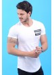 Freedom Baskı Kesikli Beyaz T-Shirt