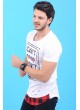 Stop Baskılı Etek Kesik Beyaz T-Shirt