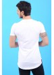 Stop Baskılı Etek Kesik Beyaz T-Shirt