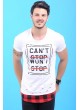 Stop Baskılı Etek Kesik Beyaz T-Shirt