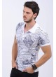 Siyah Desenli Polo Yaka Beyaz T-Shirt