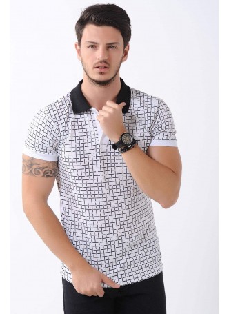 Kabartma Desen Polo Yaka Beyaz T-Shirt