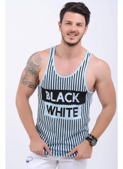 Black White Baskılı Açık Mavi Atlet