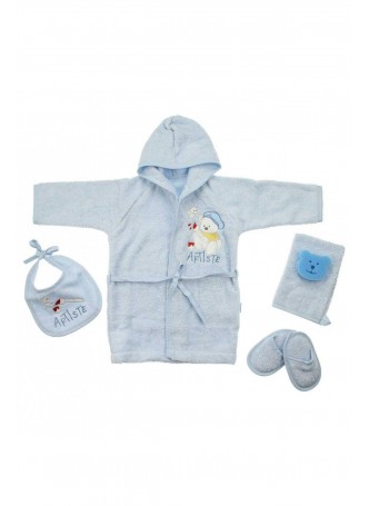 Erkek Bebek Tavşan Nakışlı Bornoz Seti 051-46158-015