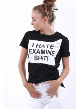 I Hate Baskılı Siyah T-Shirt