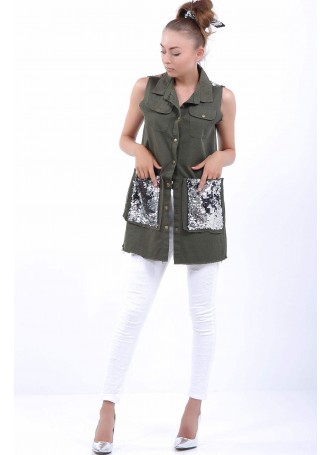Pul Detay Haki Yelek