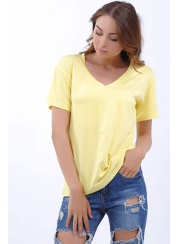 V Yaka Sarı T-Shirt