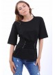 Önden Bağcıklı Siyah T-Shirt