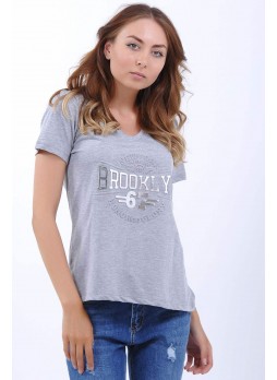 Brooklyn 67 Kabartma Gri T-Shirt