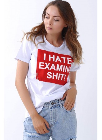 I Hate Baskılı Beyaz T-Shirt
