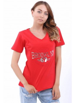 Brooklyn 67 Kabartma Kırmızı T-Shirt